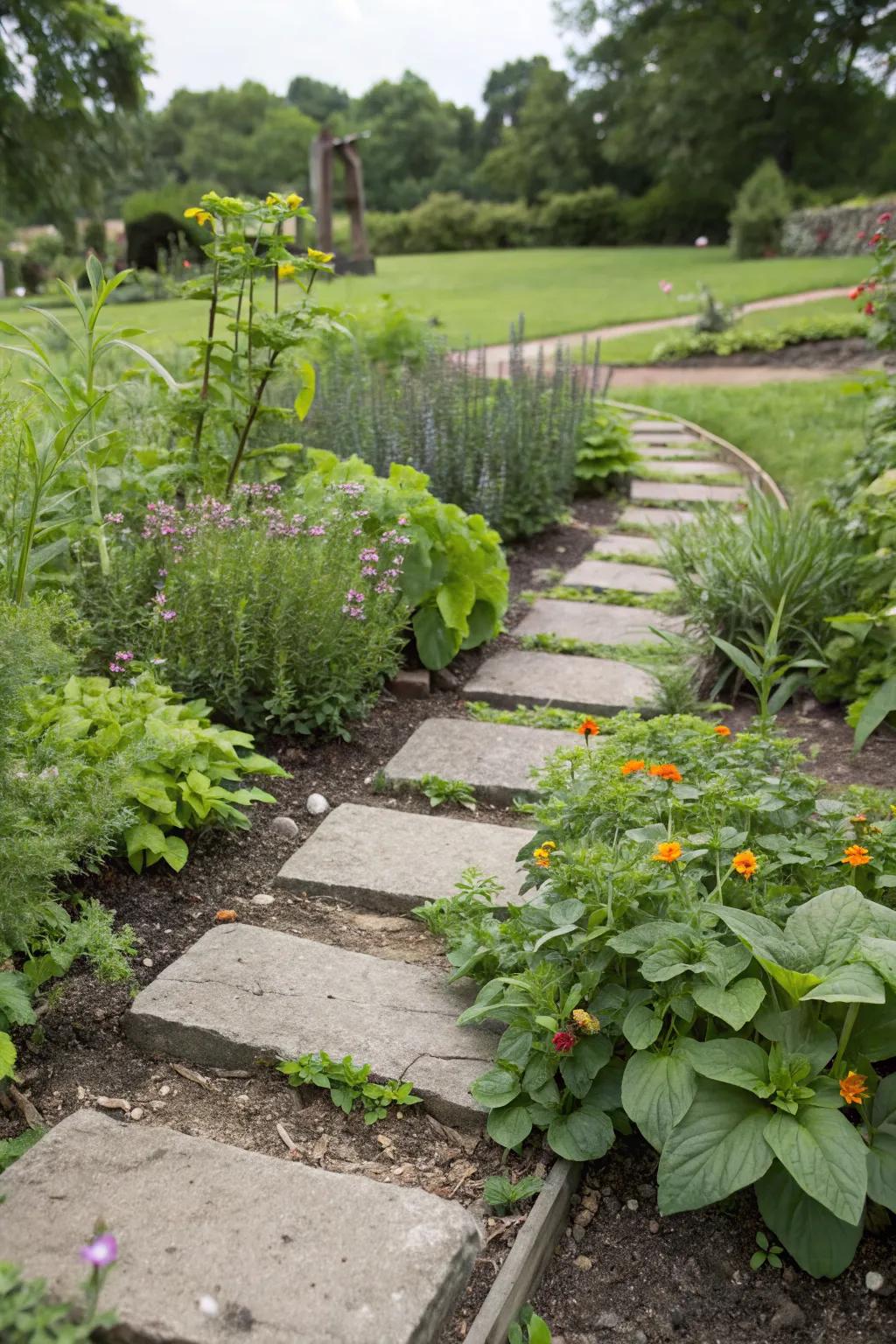 Define garden spaces with stone borders.