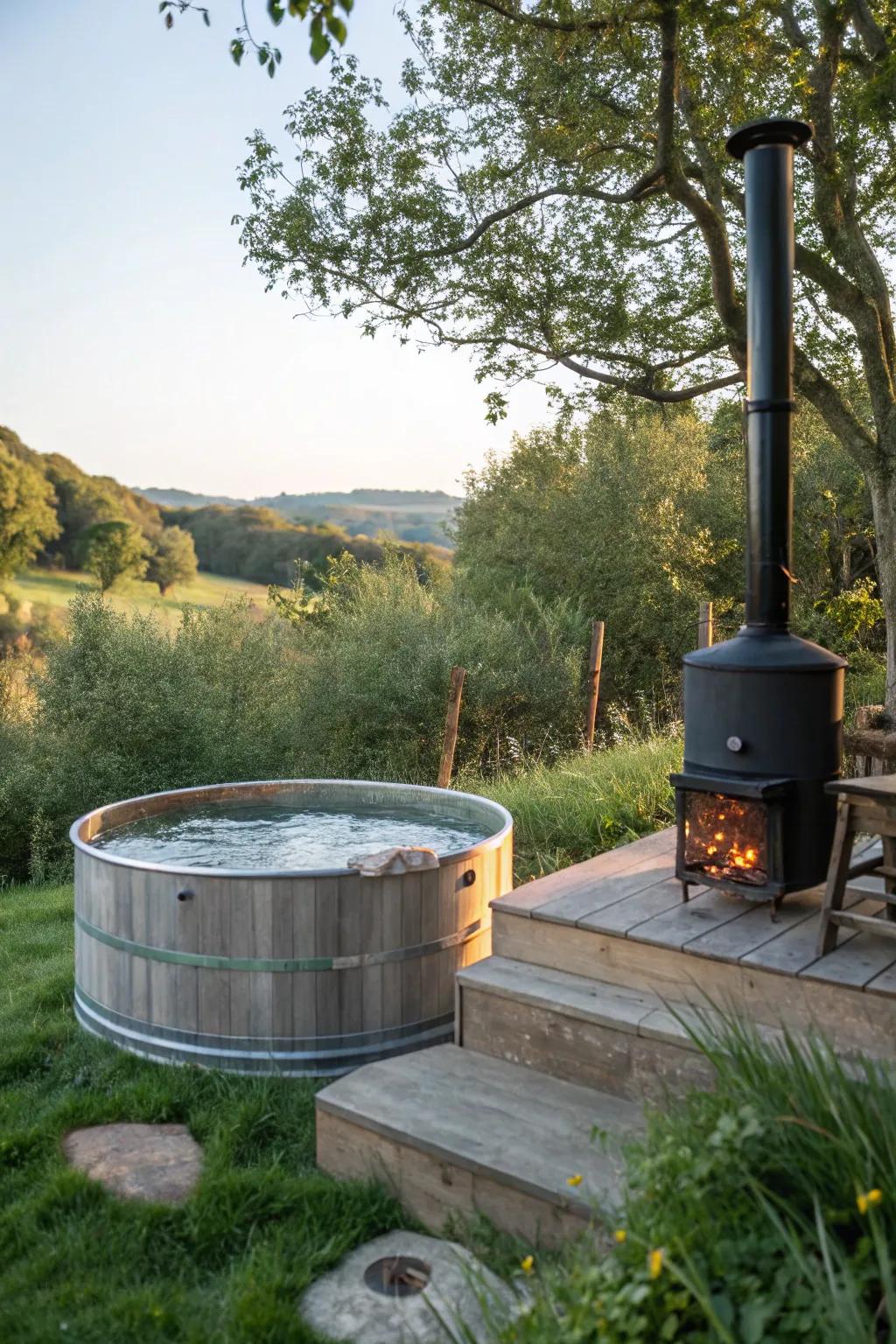 Heat your tub naturally with a charming wood-burning stove.