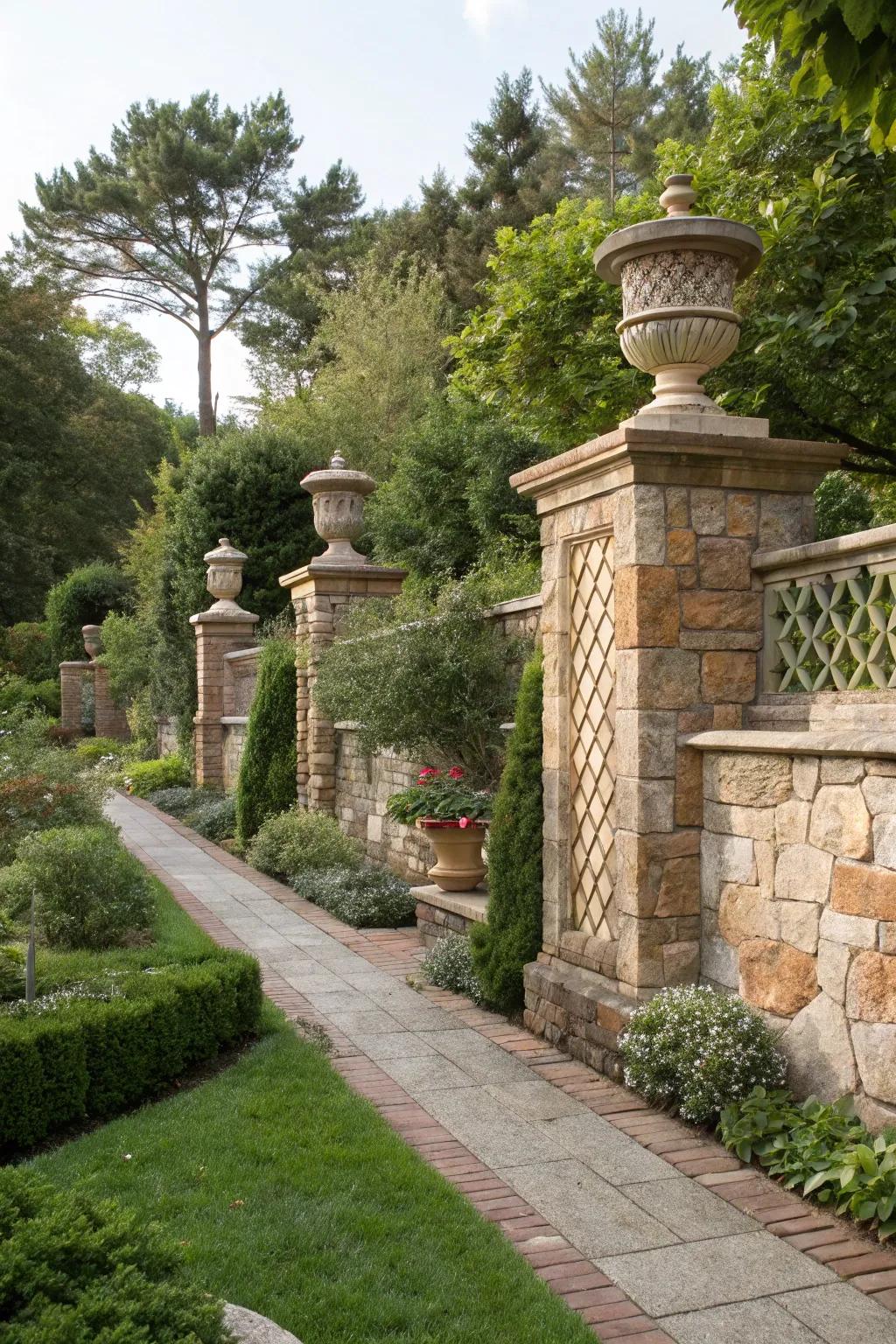 Decorative accents enhance the charm of stone walls.