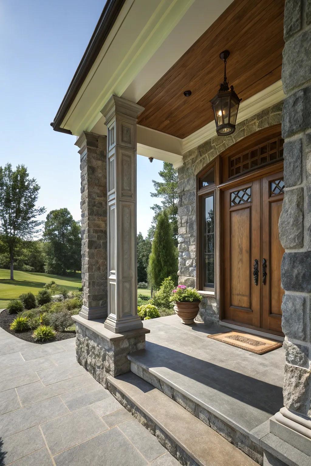 Stone columns bring a touch of timeless elegance.