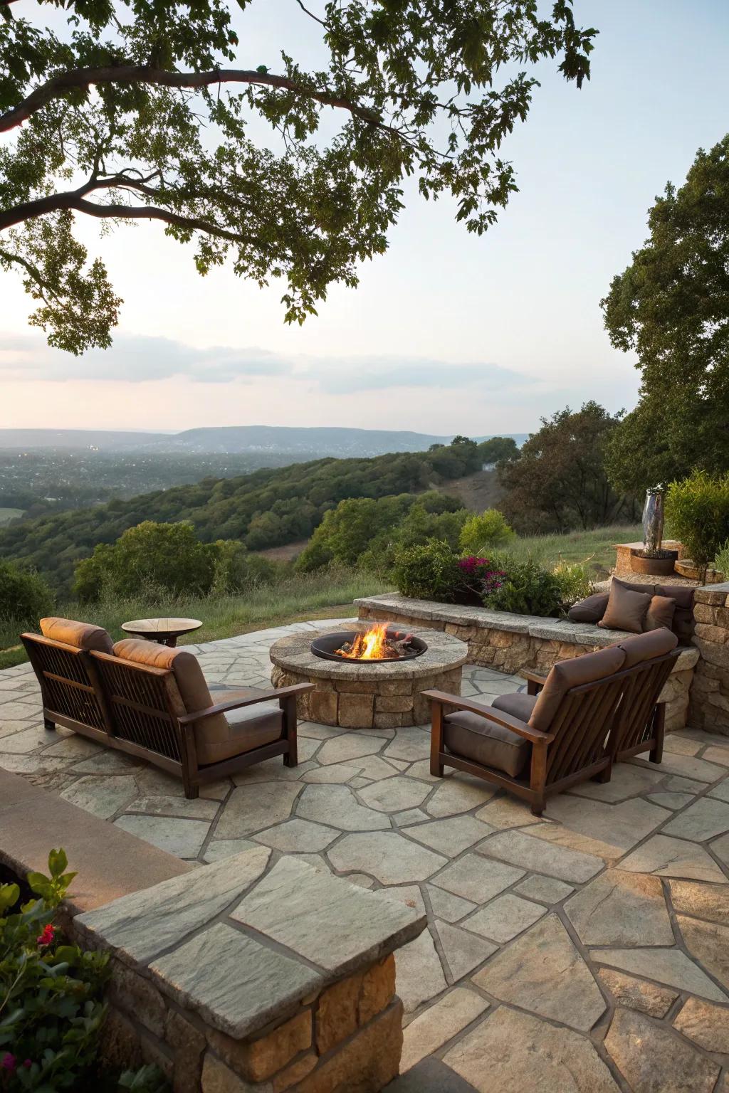 Highlight your surroundings with a fire pit view.