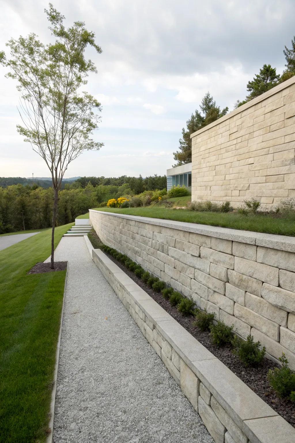 Sleek stone walls for a modern garden aesthetic.