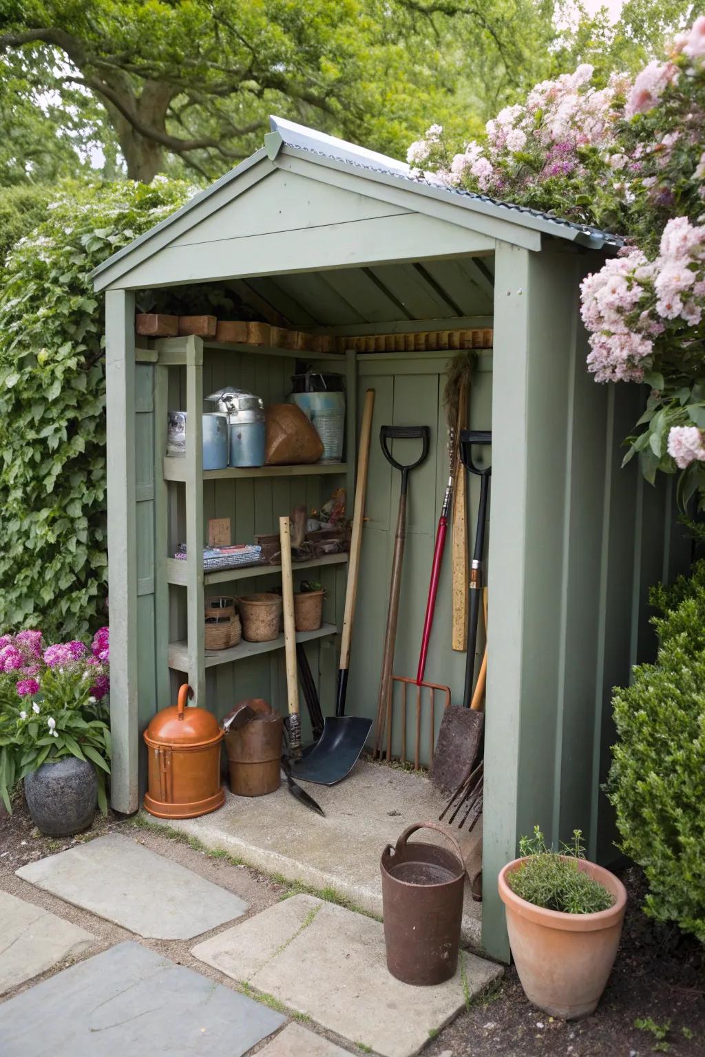 Keep tools safe and dry with a functional roofed storage area.