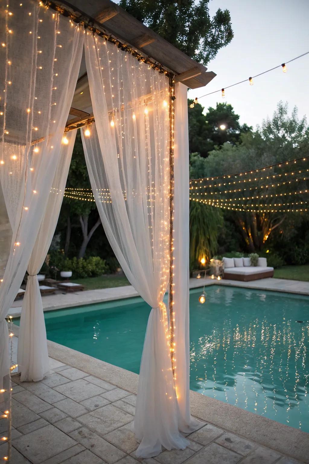 Romantic drapes with lights set the perfect mood.