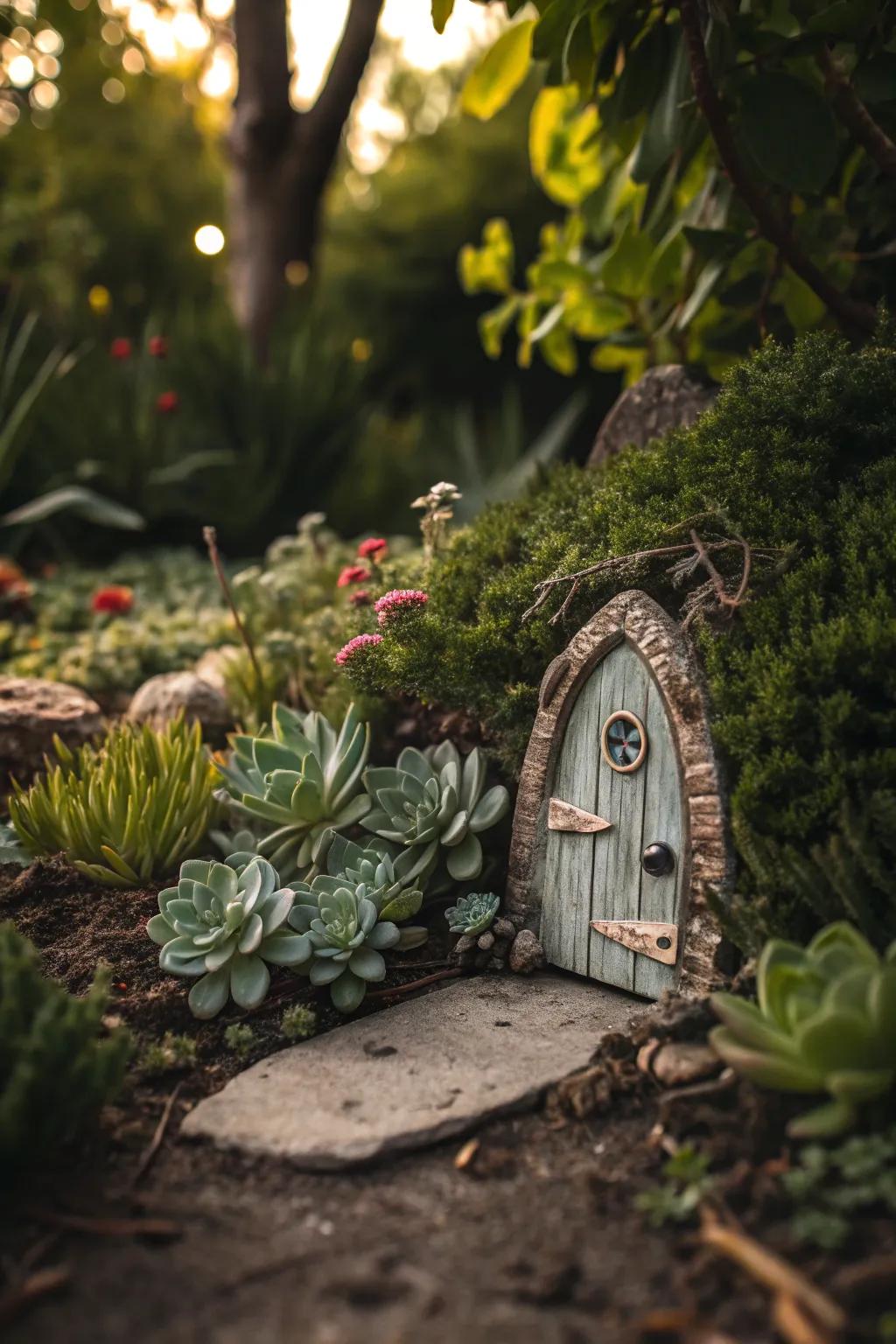 Hidden fairy doors invite curiosity and wonder into your garden.
