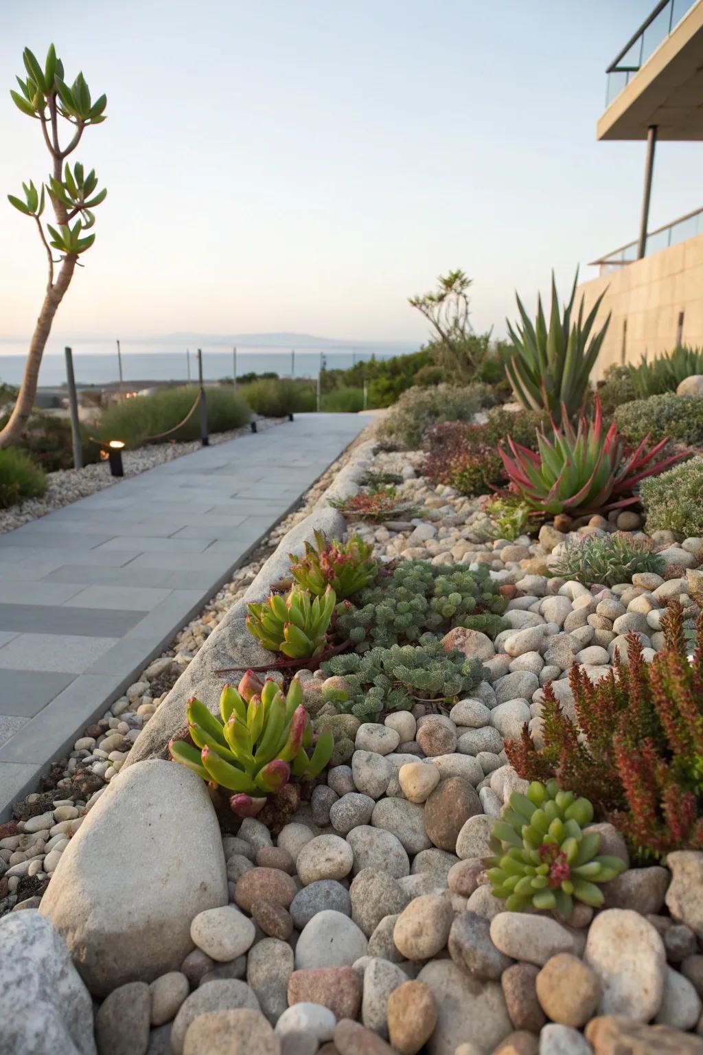 Pebbles provide both function and style in the garden.
