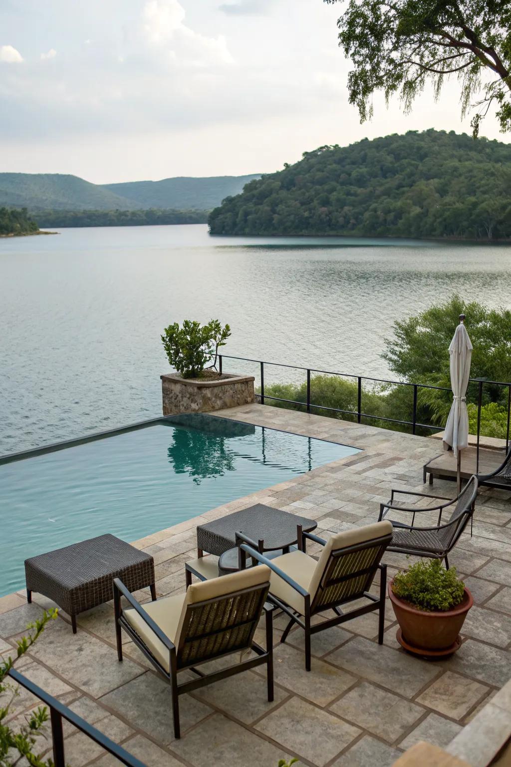 A water view adds a serene backdrop to your patio.