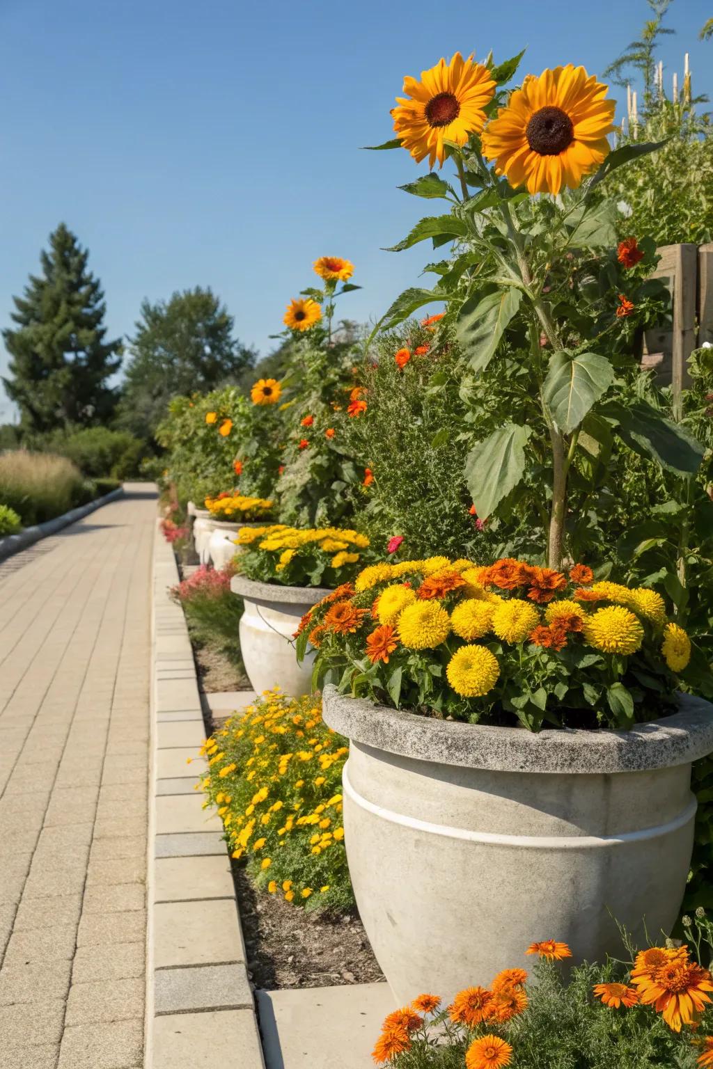 Seasonal themes with sun-loving blooms brighten up summer gardens.