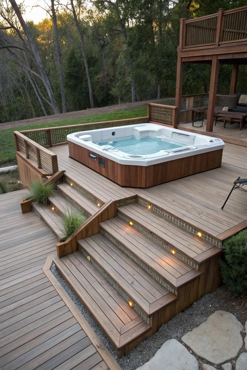 Multi-level decking adds dimension and function to your hot tub area.