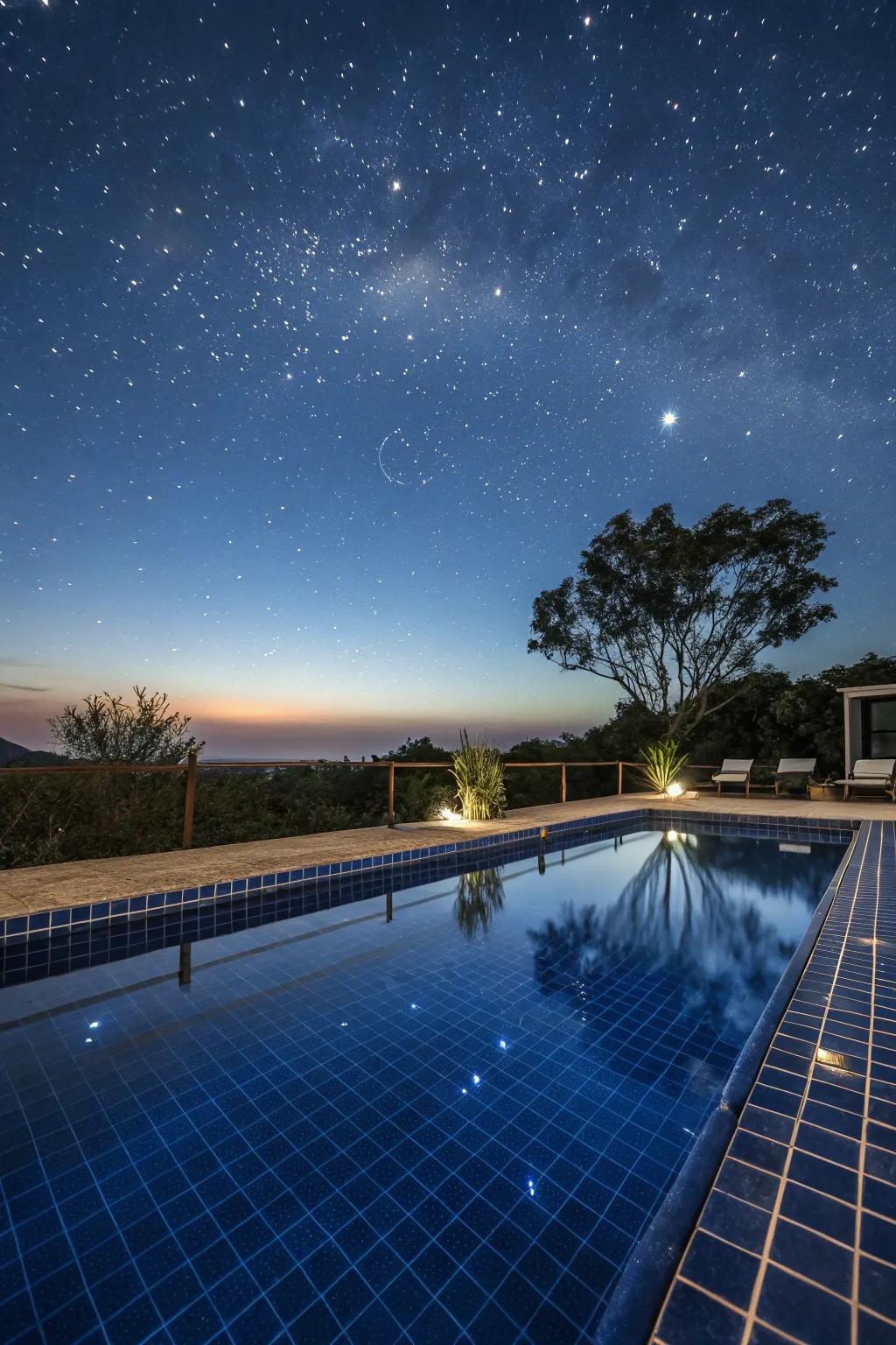 Midnight blue pools create a calming and mysterious atmosphere.