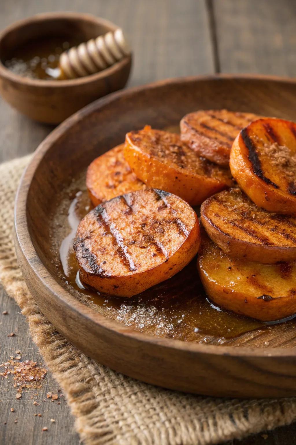 Grilled sweet potatoes with a hint of cinnamon sweetness.