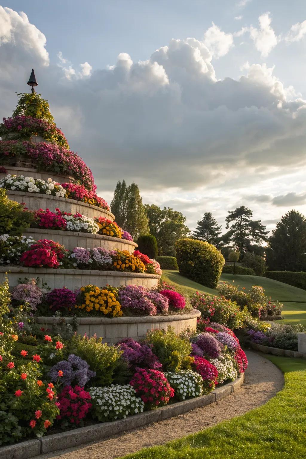 A cascading effect of vibrant blooms creates a striking visual impact.