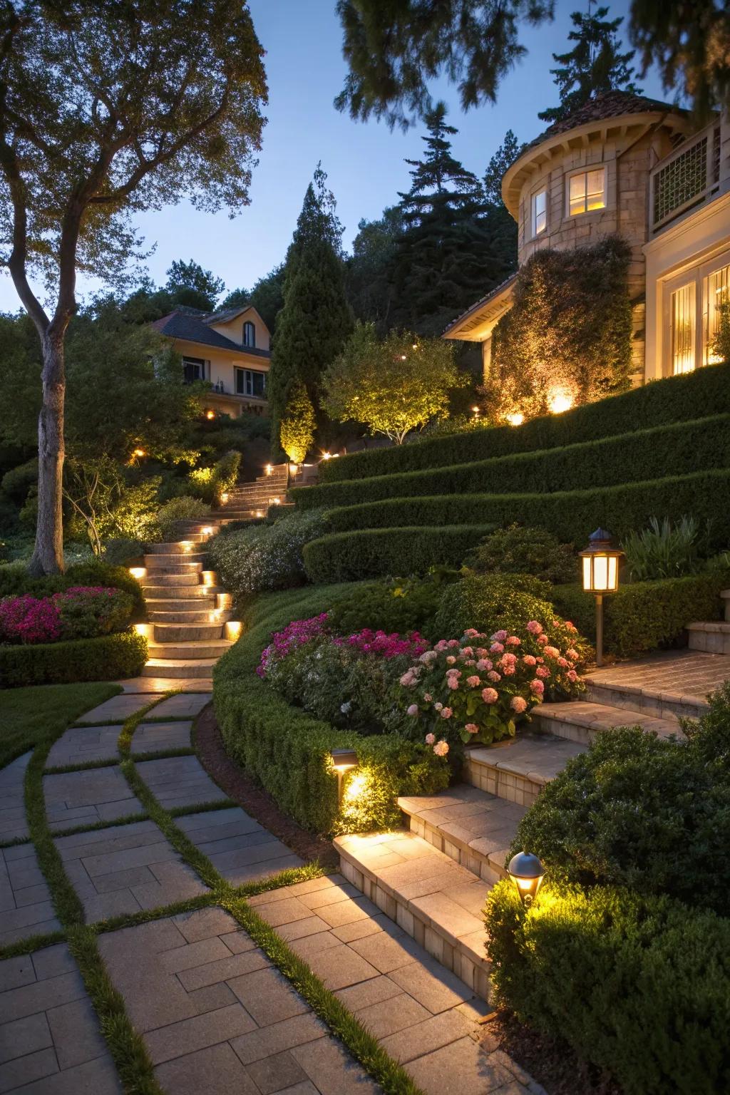 Dramatic lighting brings your garden to life after dark.