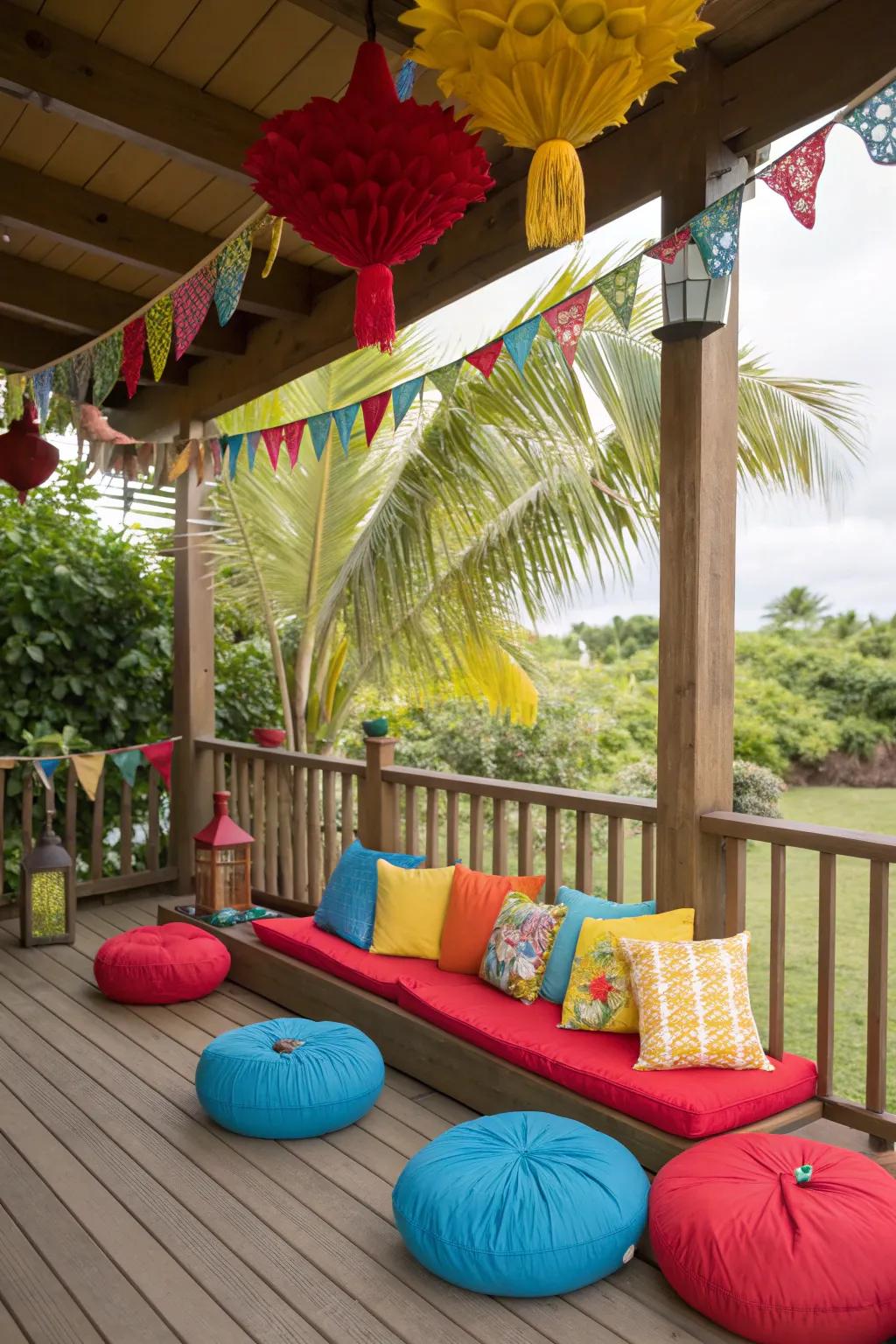 Vibrant colors bring life to the tiki deck
