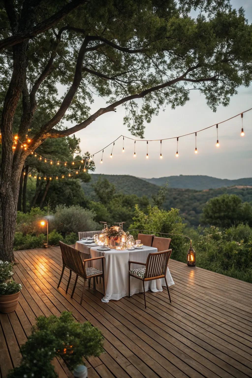 An inviting dining space on a timber deck, perfect for gatherings.