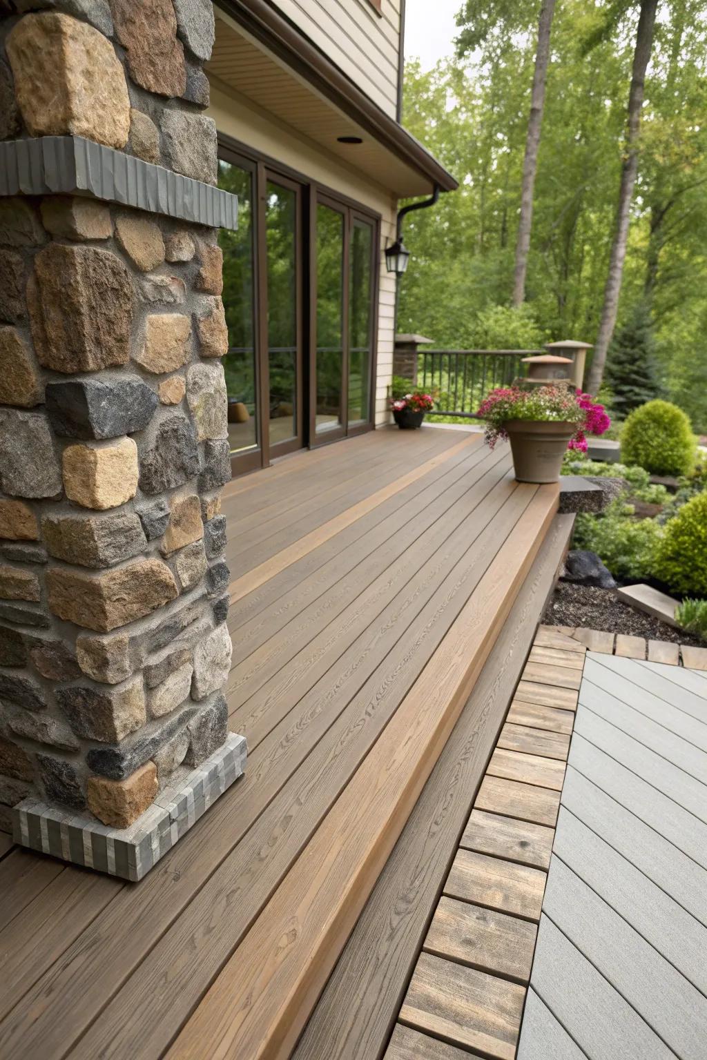 Mixing materials adds depth and interest to your deck design.