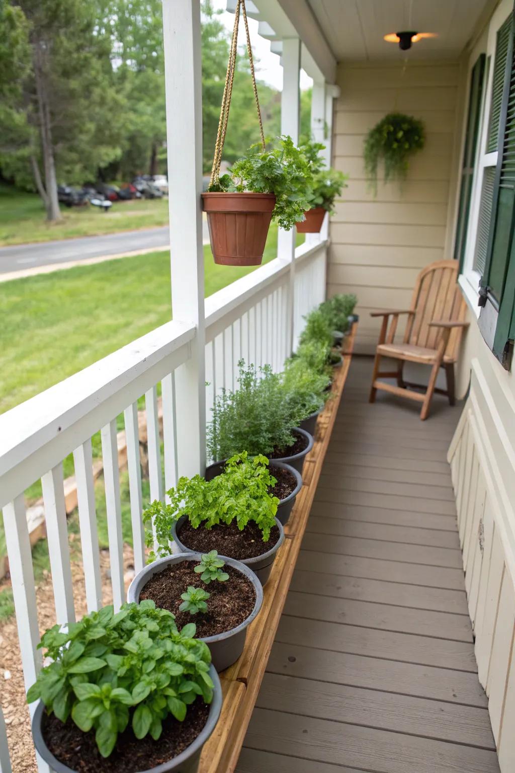 A fragrant herb garden on the porch.