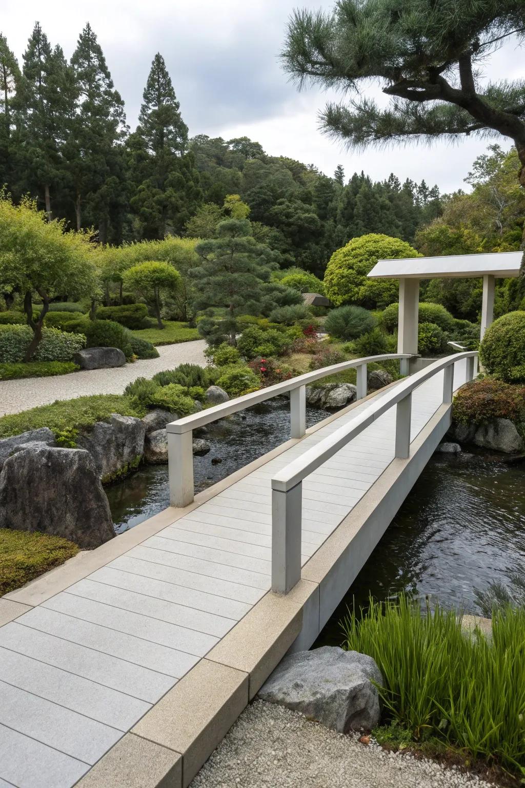 Girder bridges bring a modern flair to traditional settings.