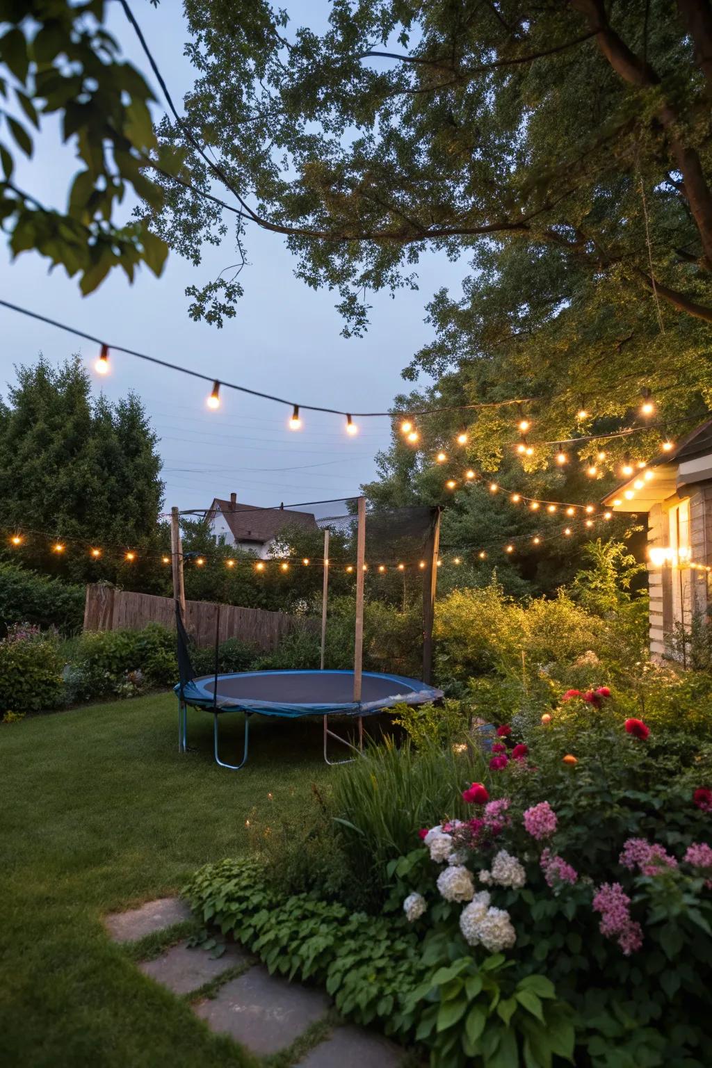 Add a magical glow to your trampoline with lights.