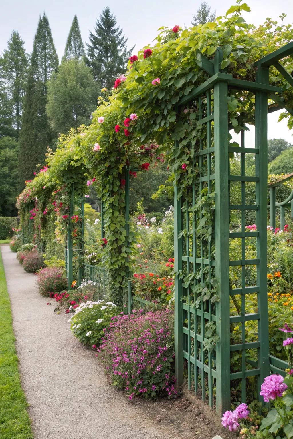 A garden trellis fence turns your fence into a vertical garden.