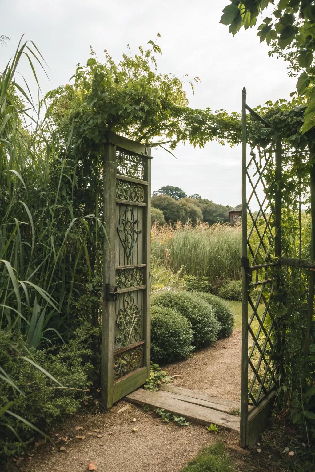 A stylish trellis gate offering privacy and charm.