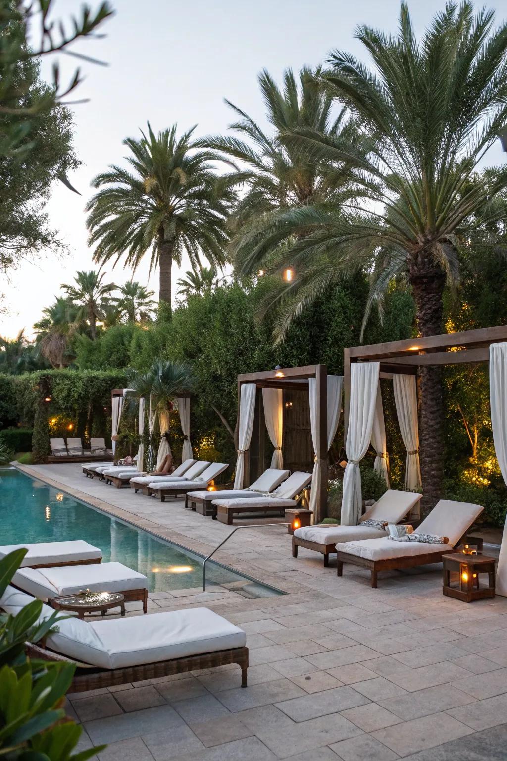 Cozy seating areas invite relaxation and leisure by the pool.