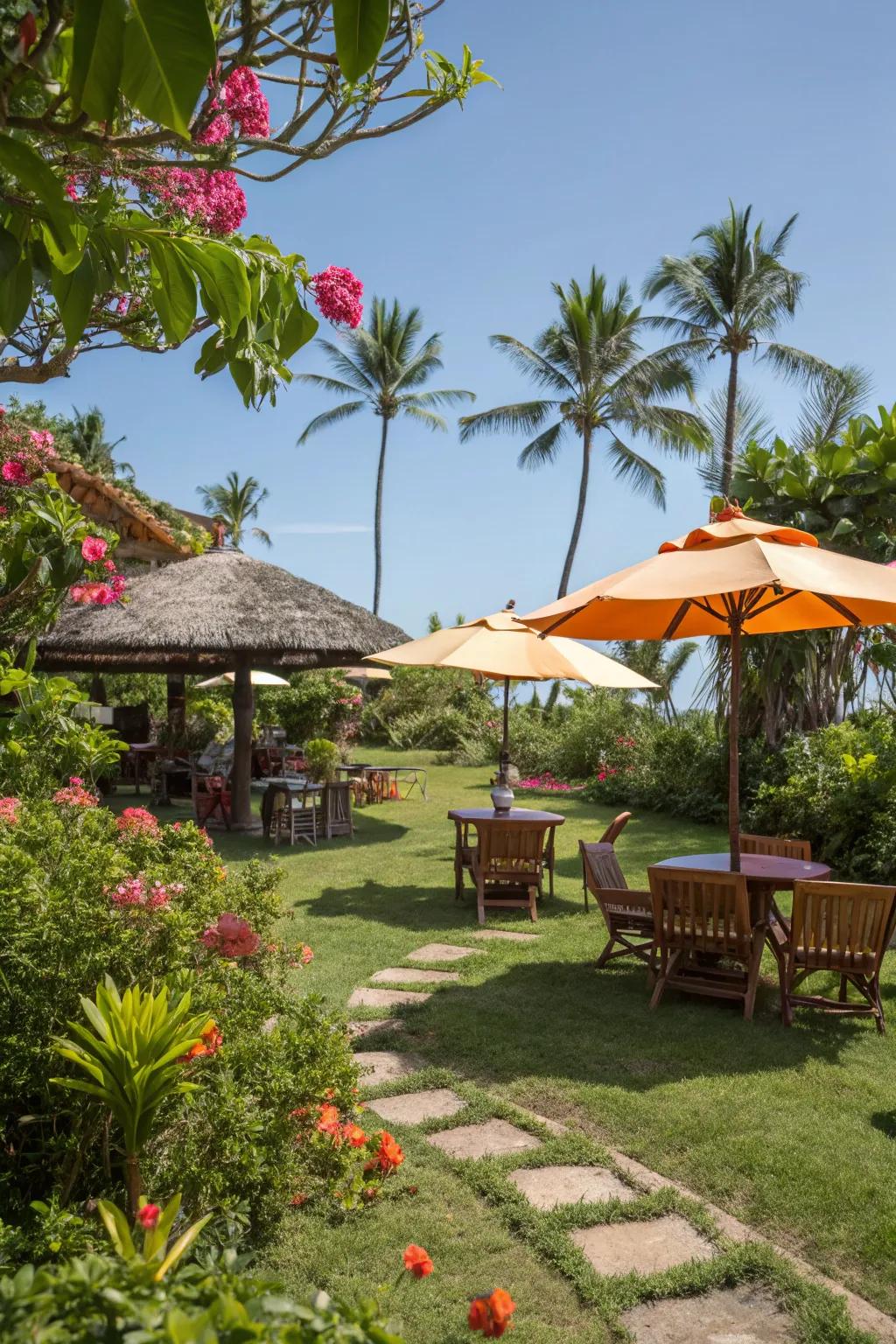 Garden furniture completes the tropical vibe.