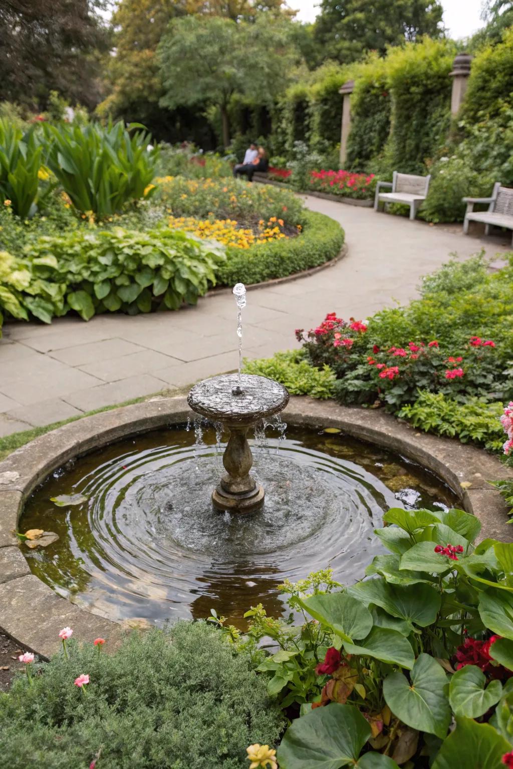 A water feature adds tranquility.