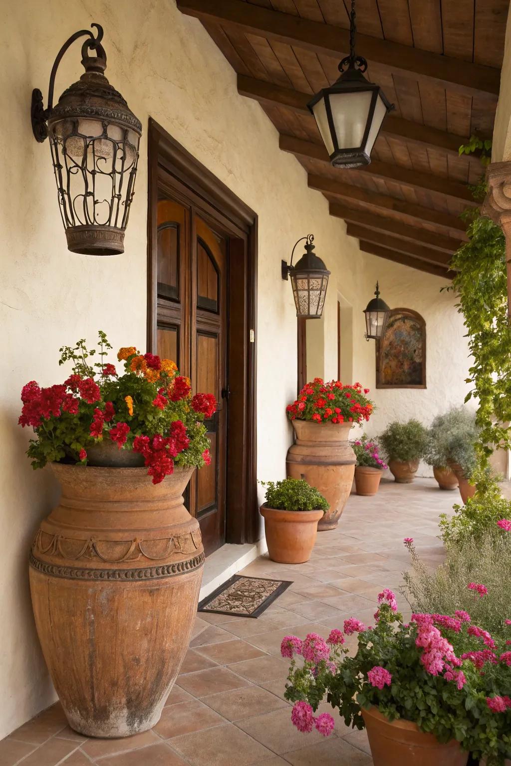 Mediterranean accents add character to the Tuscan-style porch.