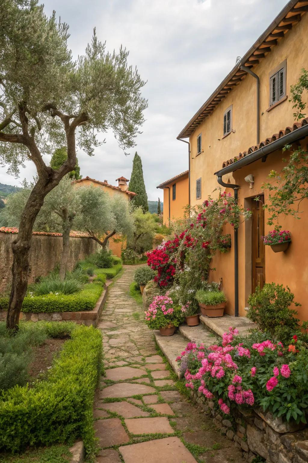 Earthy tones on garden walls create a warm, inviting atmosphere.