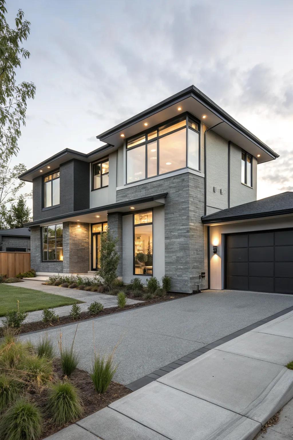 Charcoal and light gray create a sleek, modern aesthetic for this home.