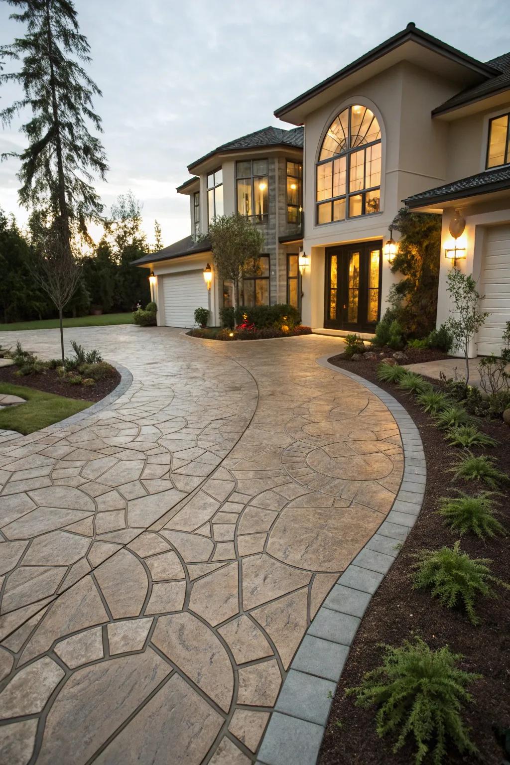 Stamped concrete driveways provide a high-end look at a fraction of the cost.