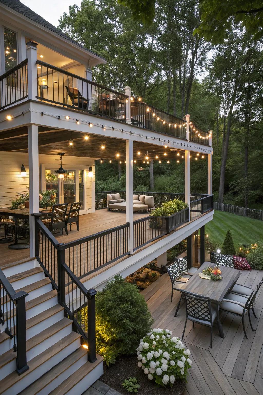 Multi-level decks offer both privacy and functionality.