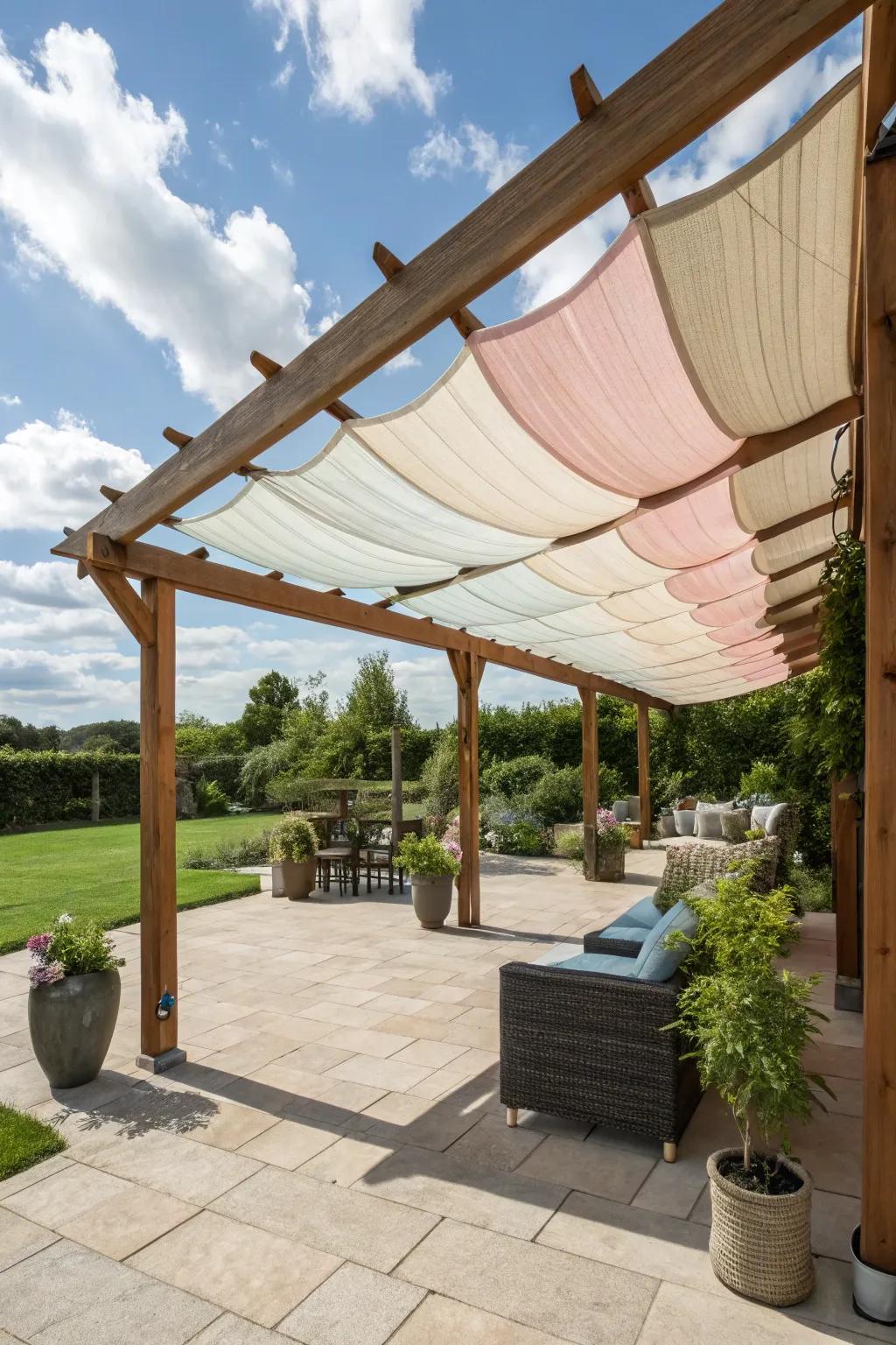 Stay cool with retractable shade sails on your pergola.
