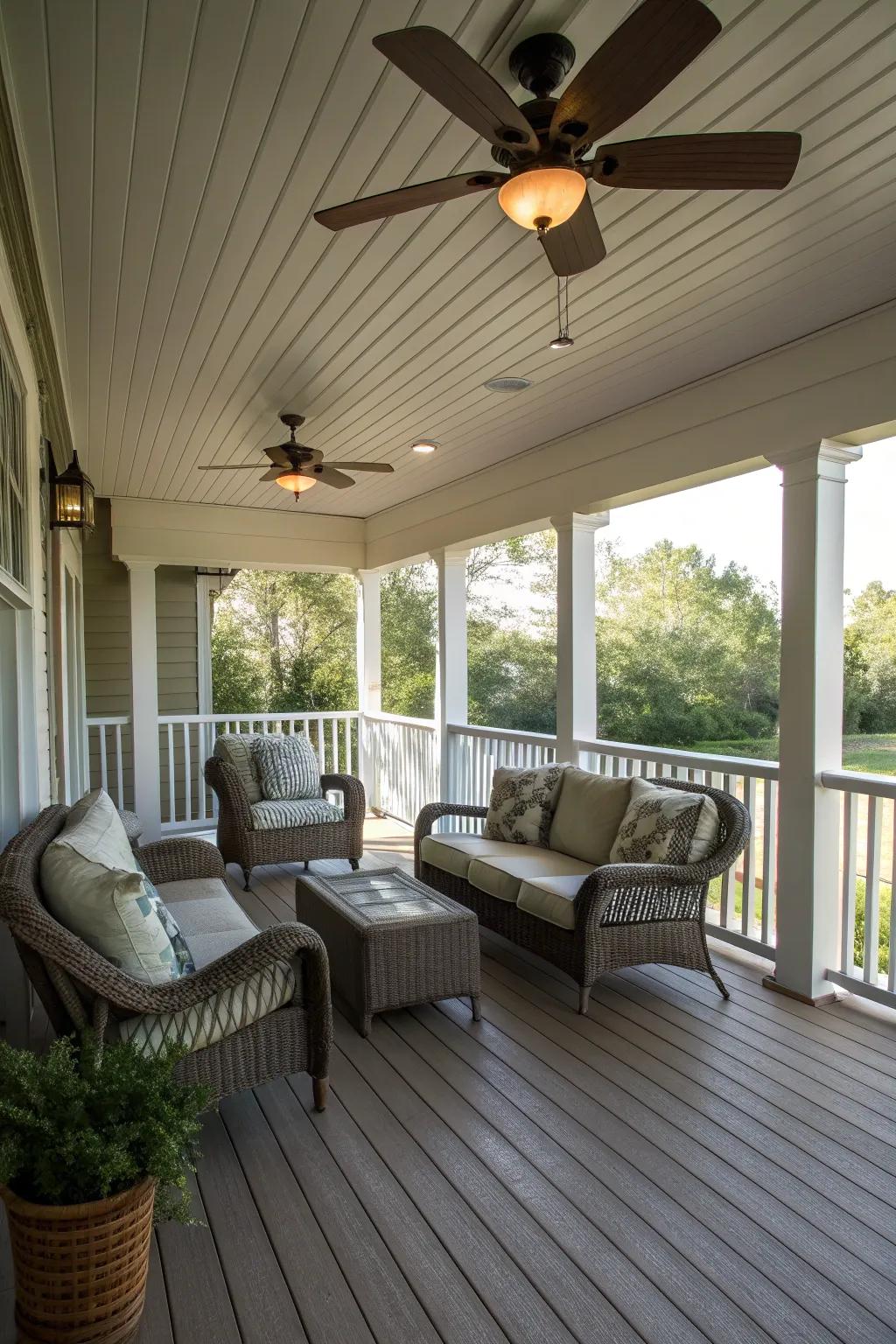 Stay cool with a ceiling fan on your upstairs porch.