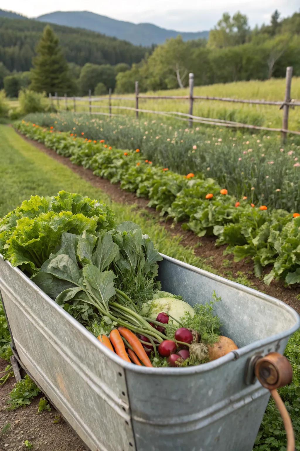 Galvanized troughs offer a rustic and durable planting solution.