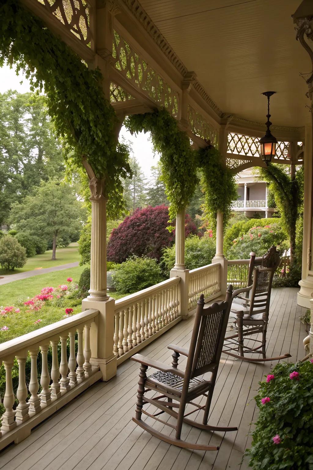 Rocking chairs for a relaxing porch experience.