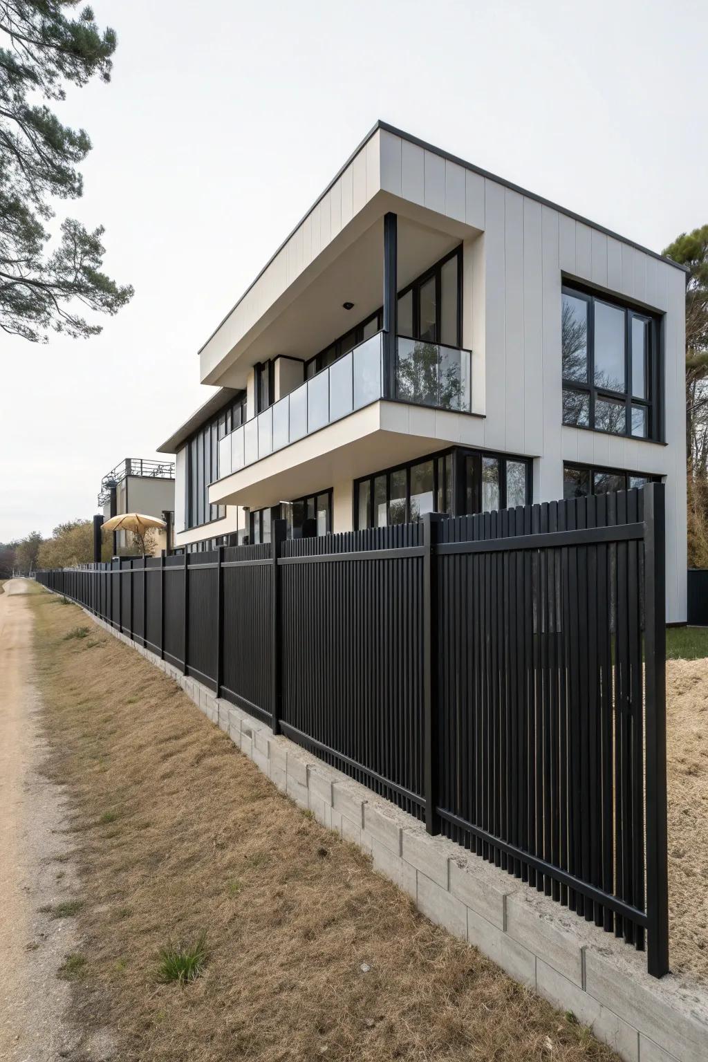 Achieve a modern aesthetic with a black vinyl fence.