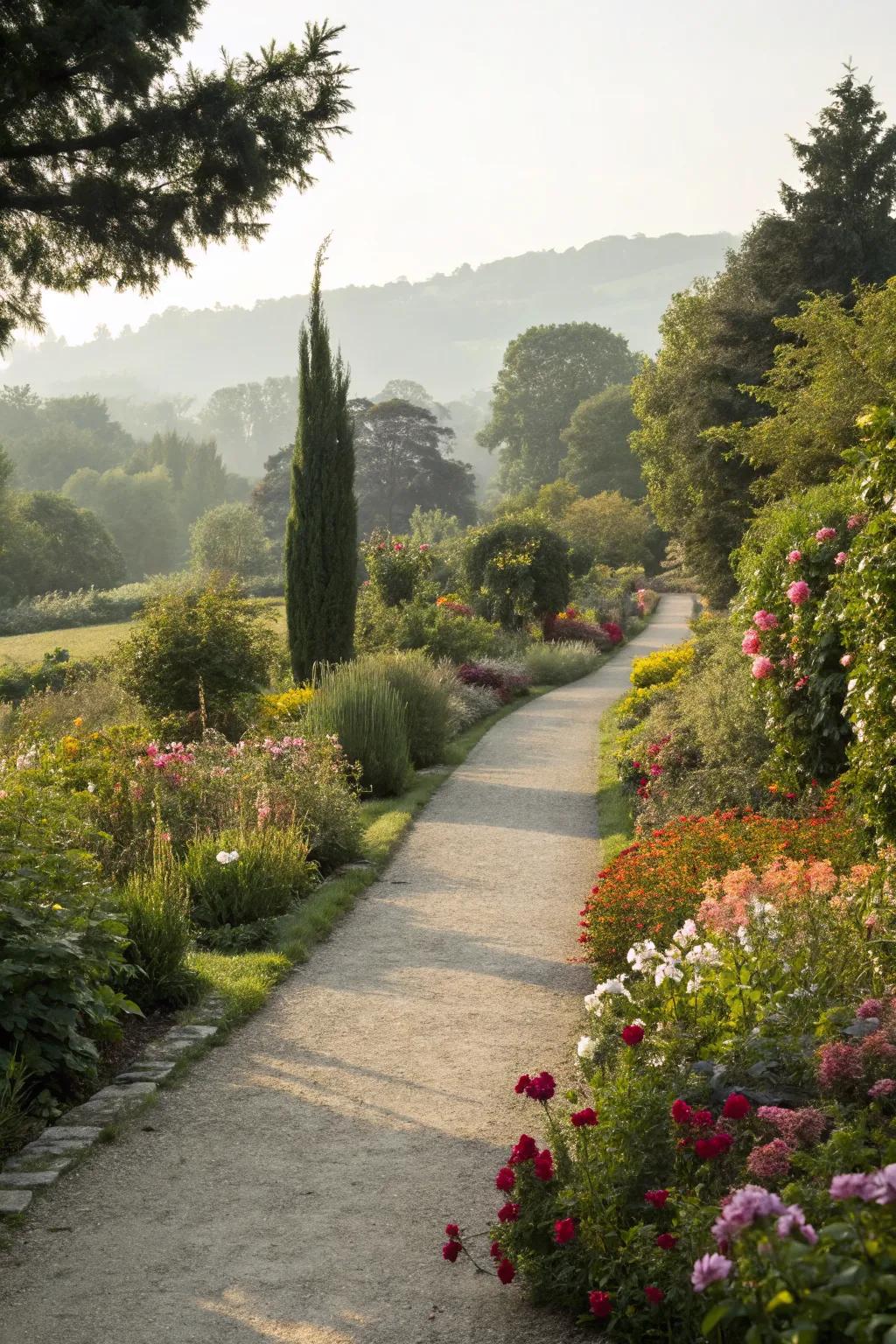 An informal path that embraces the garden's natural beauty.