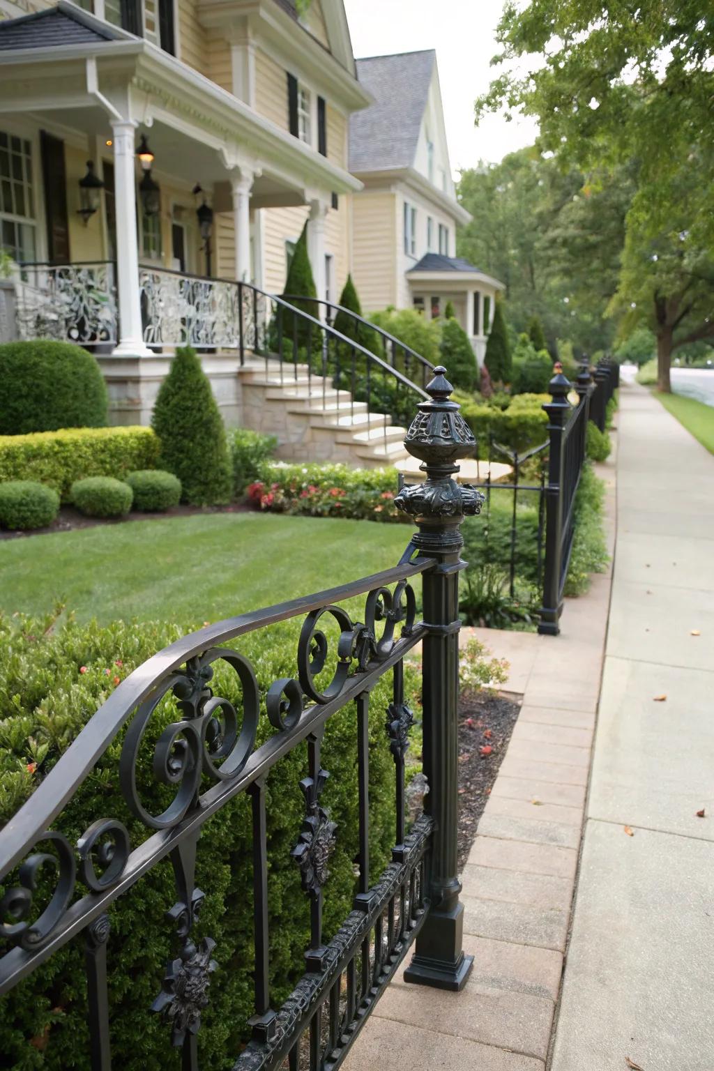 Wrought iron railings add timeless elegance.