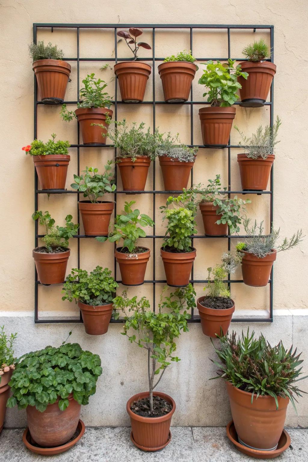 A grid system brings a sophisticated touch to vertical gardening.