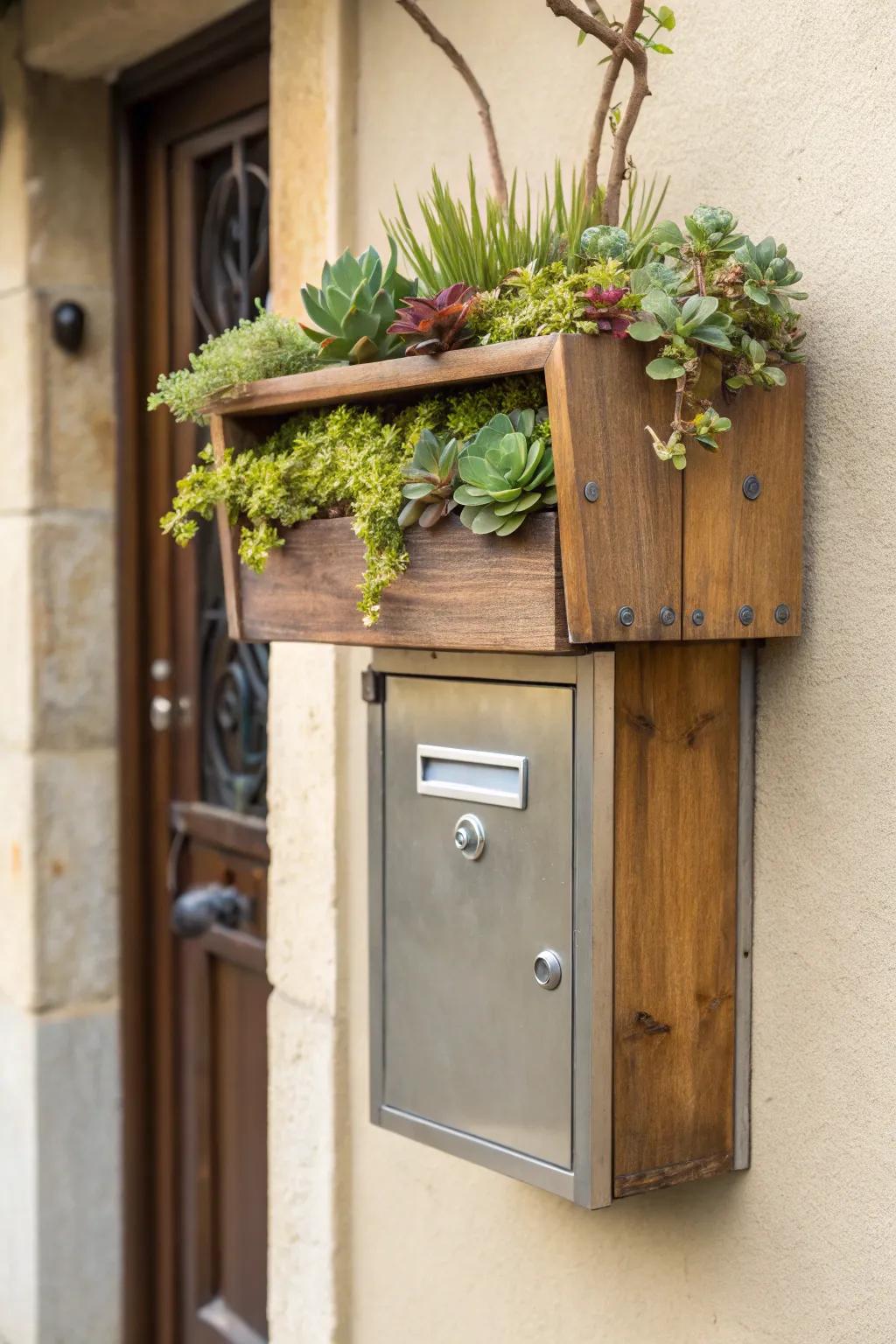 A mailbox with a planter brings life and color to any entrance.