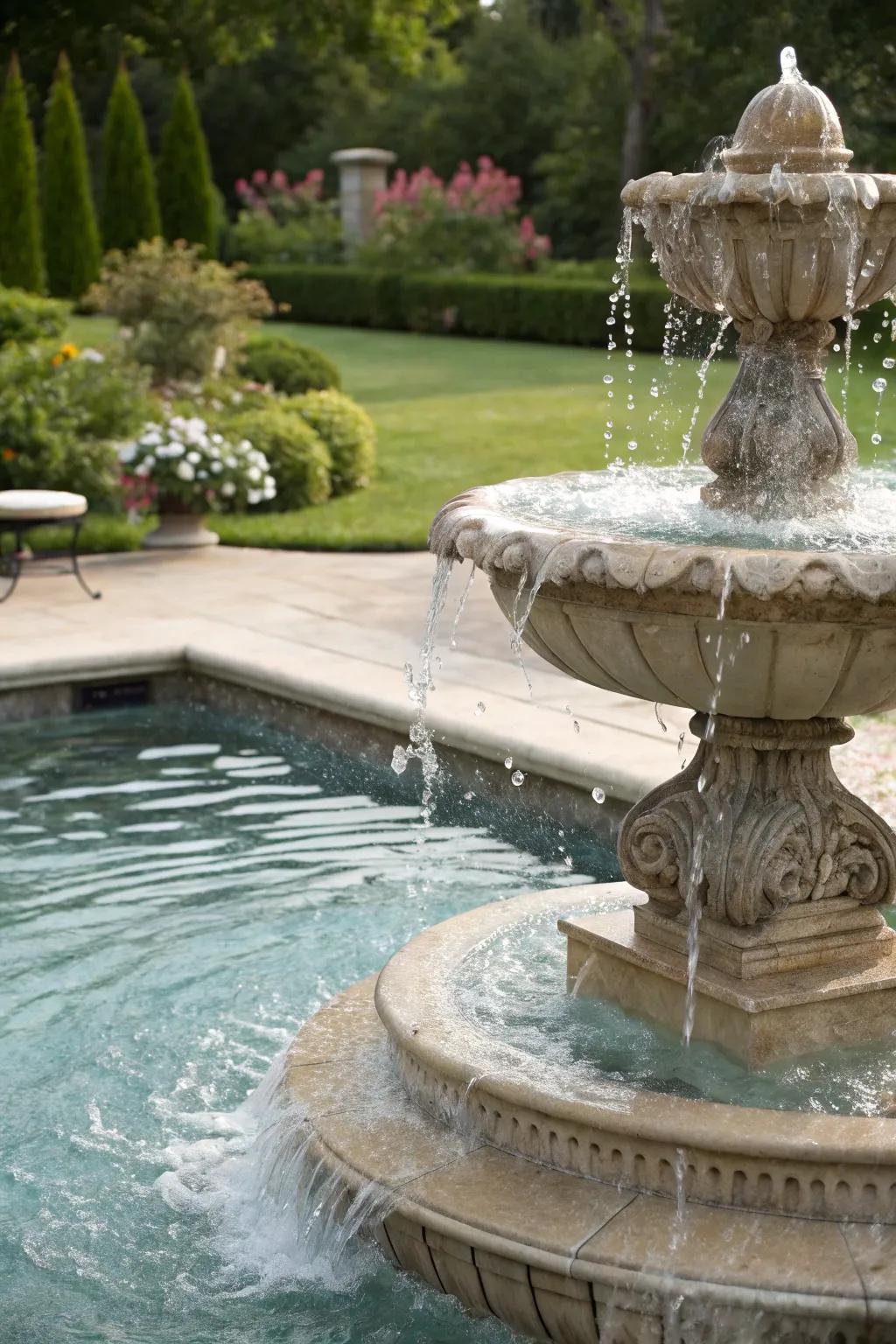 Decorative fountains add an artistic flair to your pool.