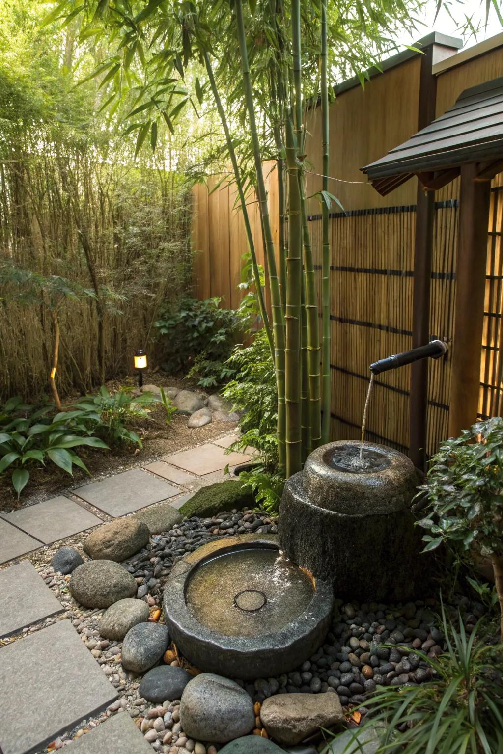 A compact zen fountain offering a peaceful retreat in any garden.