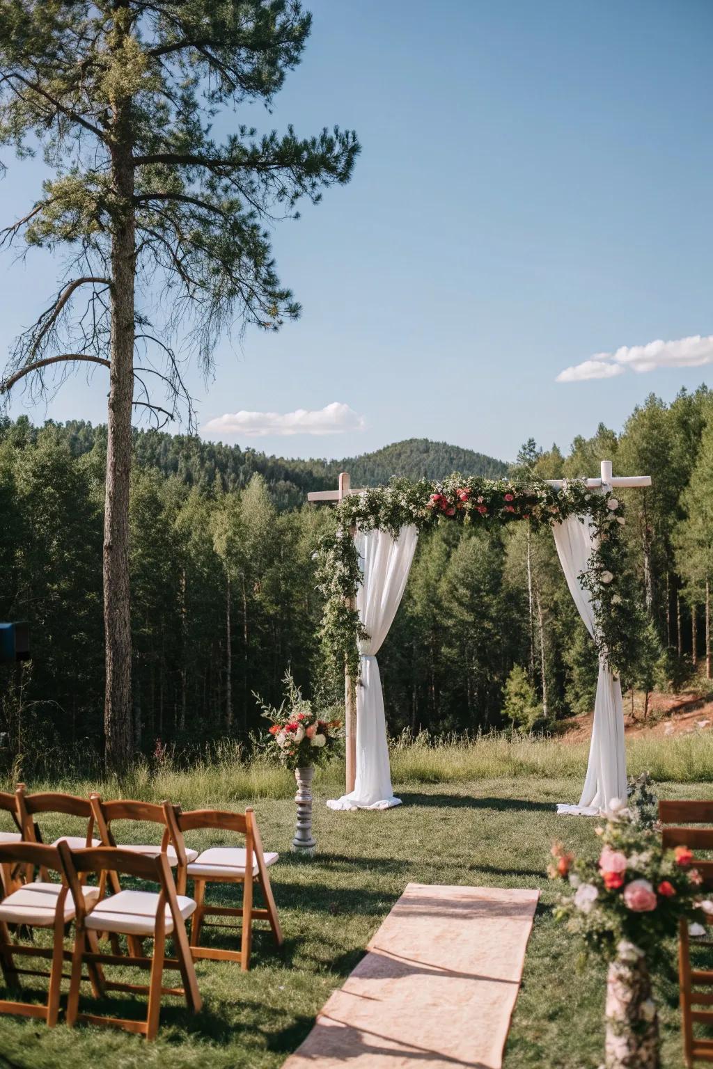 Outdoor ceremony space with a natural backdrop.