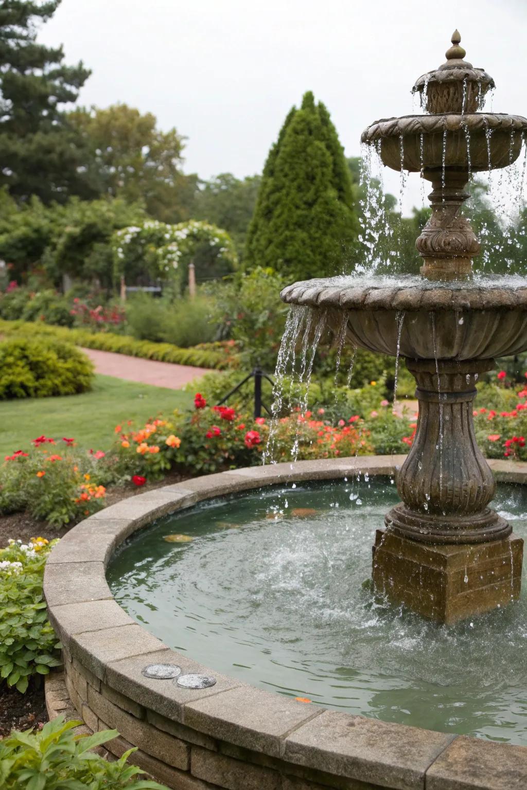 A water feature well creates a tranquil garden atmosphere.