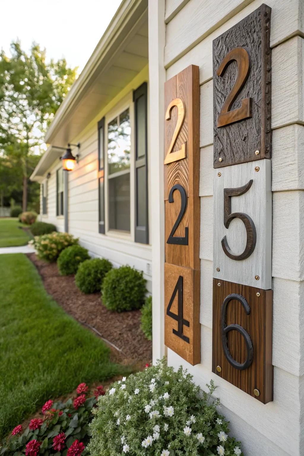 House numbers in diverse materials and finishes.