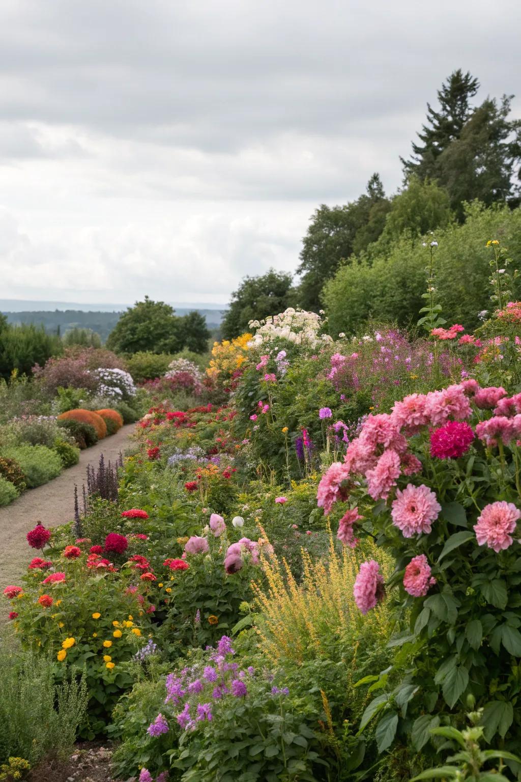 Lush flowerbeds create a vibrant, ever-changing landscape.