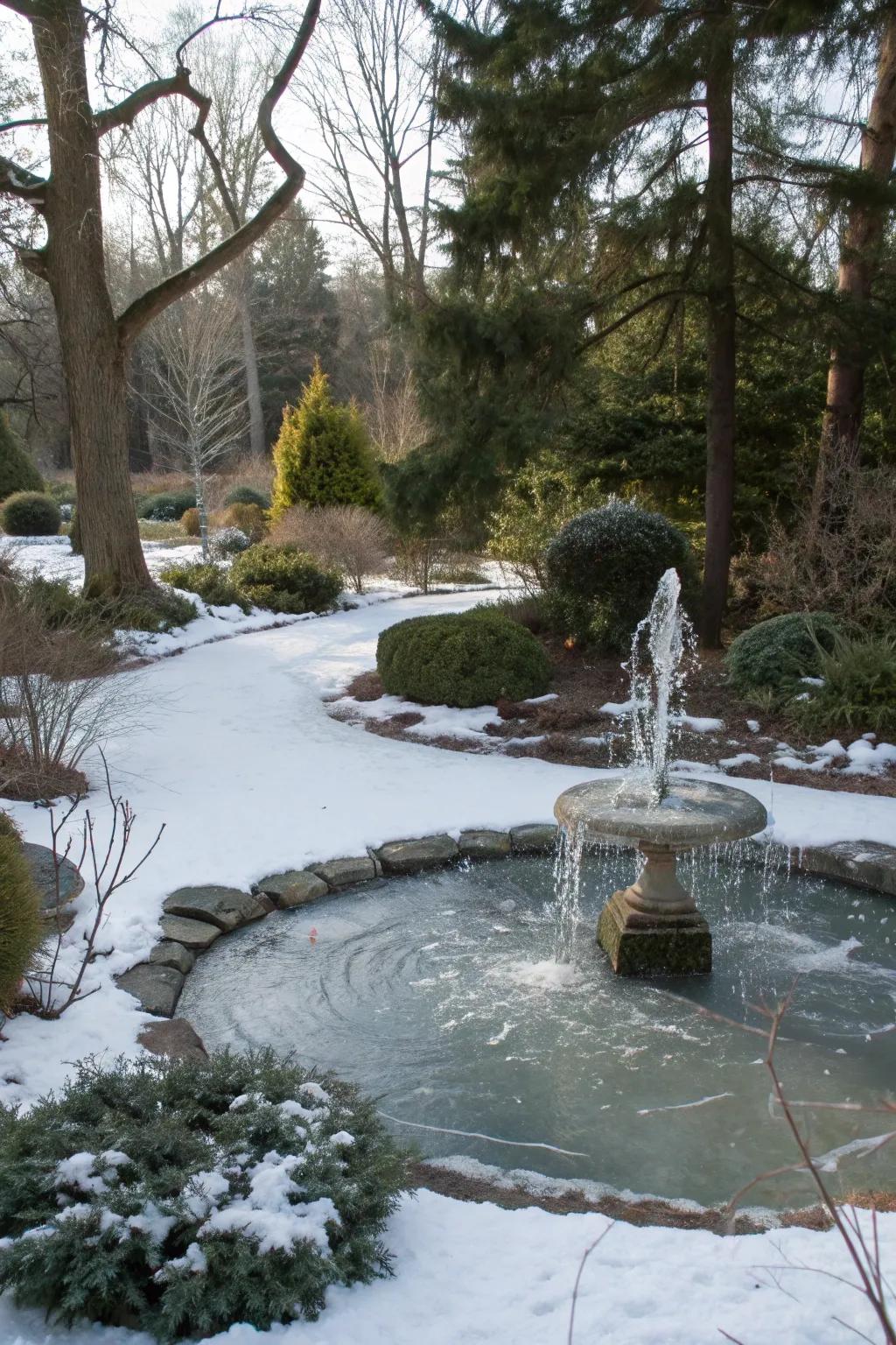 Water features bring tranquility to the winter landscape.