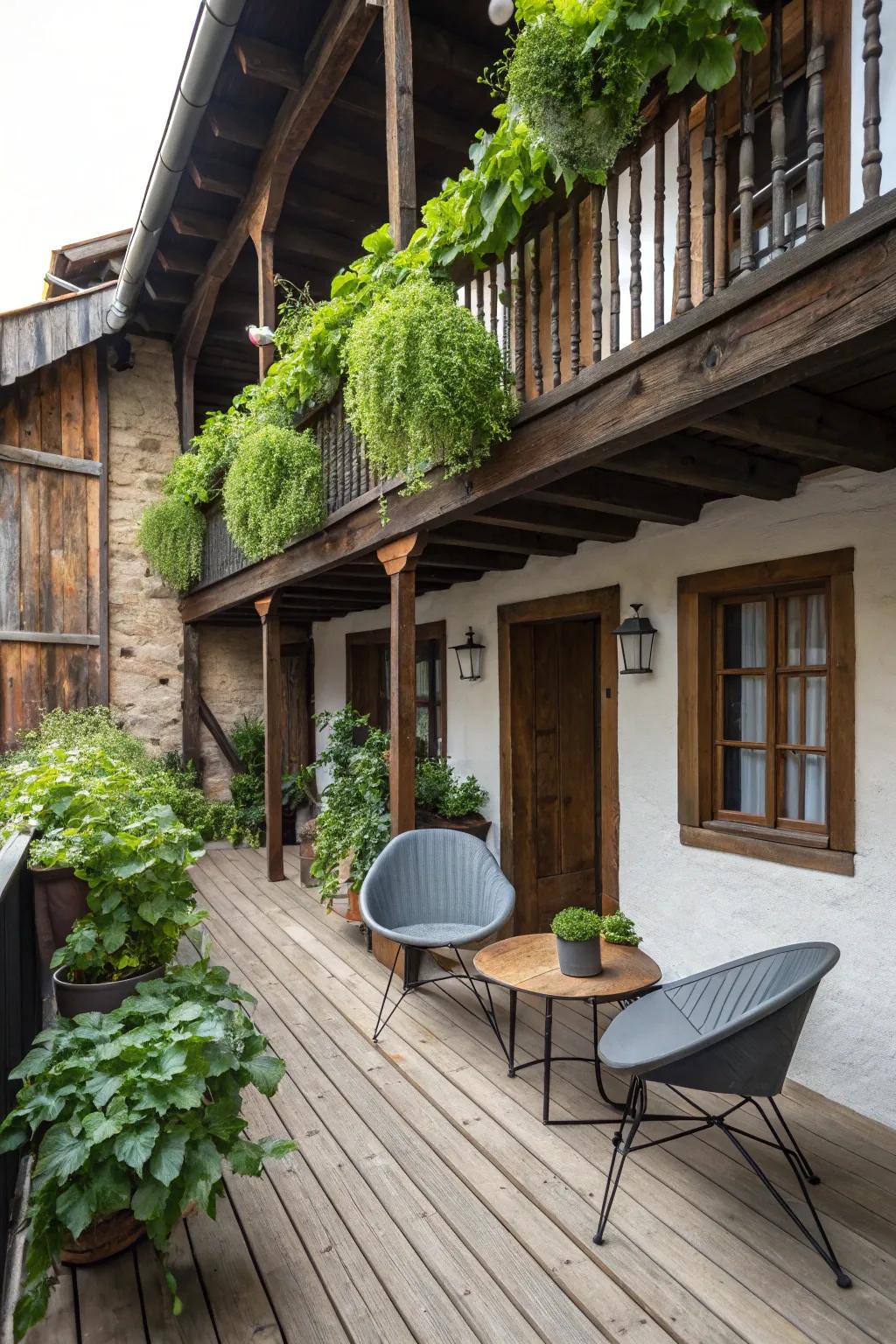 Blend rustic and modern styles for a unique balcony design.